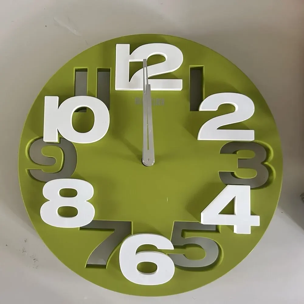 MEIDI 3D Big Digit Modern Round Wall Clock Green White Gray 12” New